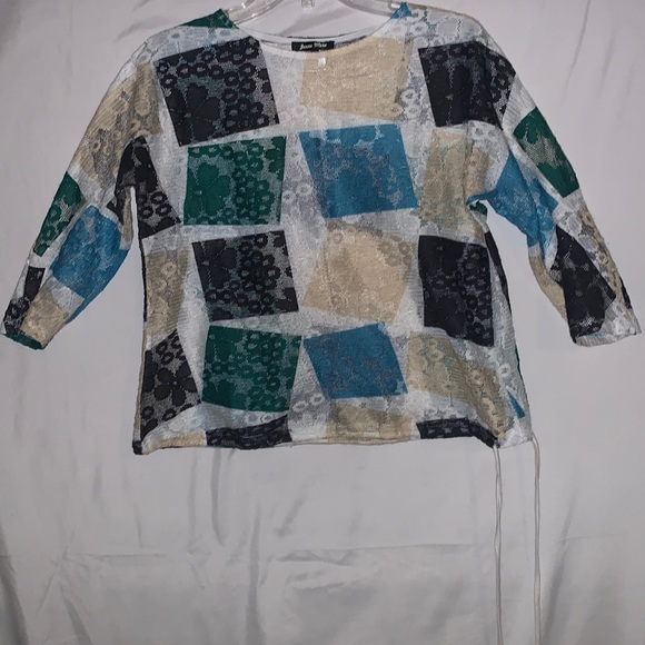 Jeune mere polyester XS multi colored flowered strap bottom long sleeve blouse. - Picture 1 of 5